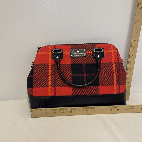 NWOT Kate Spade Plaid Dome Satchel Handbag - Red & Black Wool With Leather Trim - Picture 5 of 5